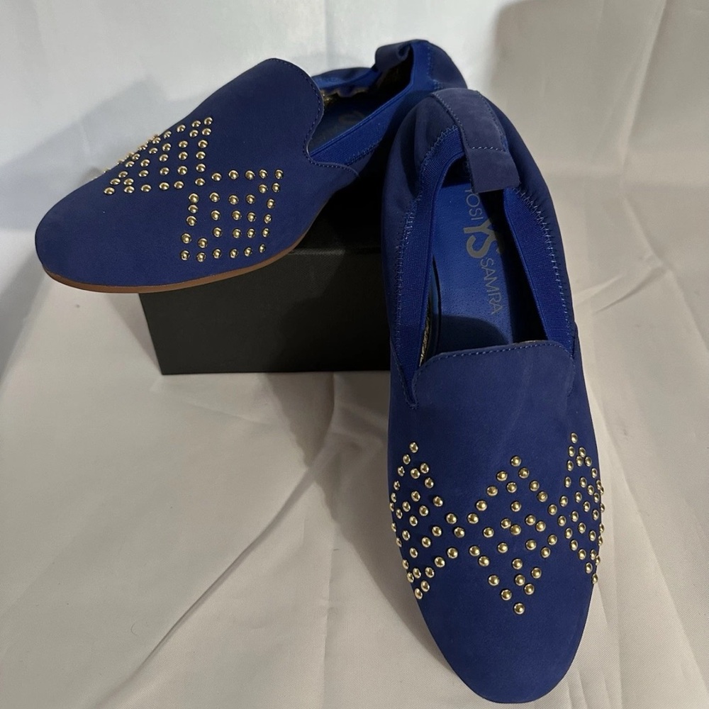 Yosi Samra Royal Blue Studded Loafers NWBAG Sz 9 leather uppers - Picture 4 of 8